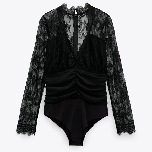ZARA Lace Draped Bodysuit New - Picture 1 of 7